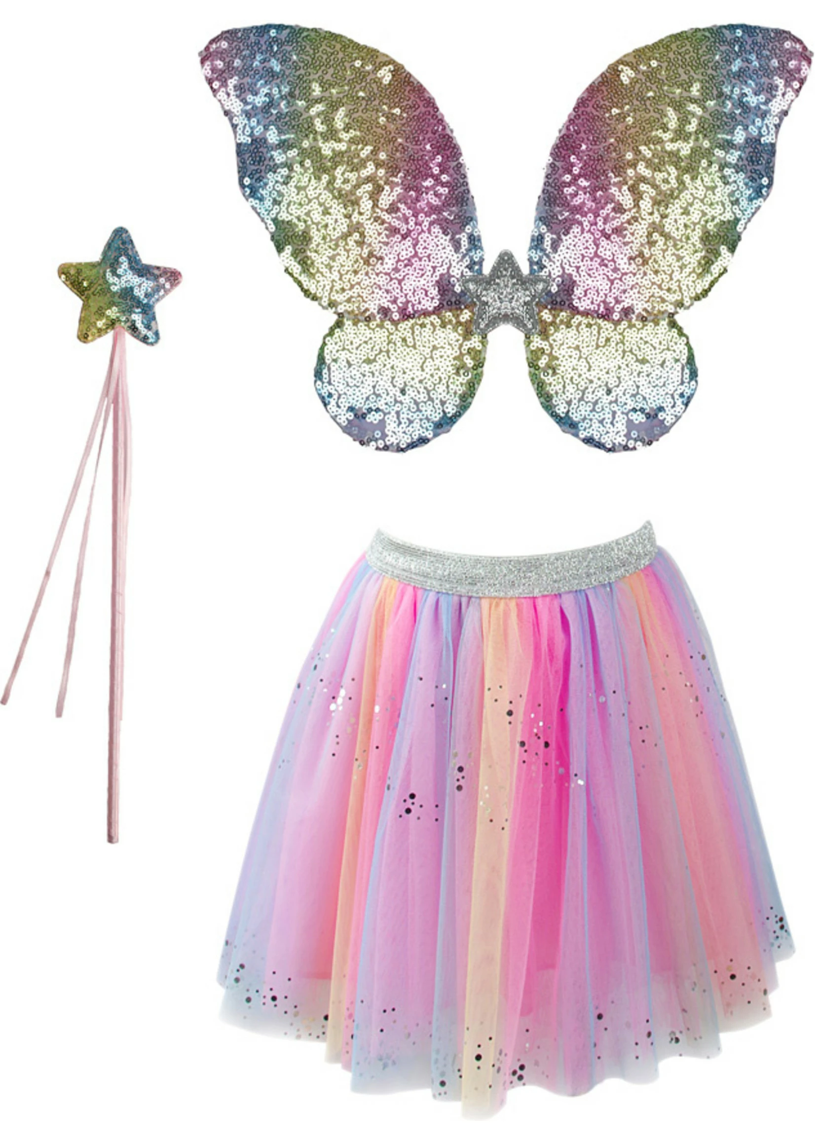 Great Pretenders Rainbow Sequins Skirt, Wings and Wand 3 Great Pretenders Rainbow Sequins Skirt, Wings and Wand